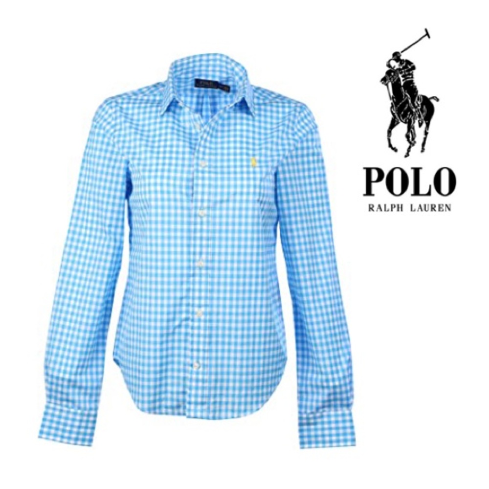 Polo Ralph Lauren Women Gingham Button Down Shirt Aqua S